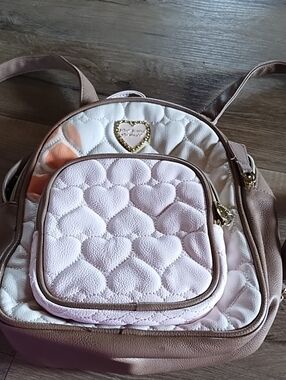 Betsey Johnson Quilted Heart Mini Backpack in Blush and Cream. See Pics